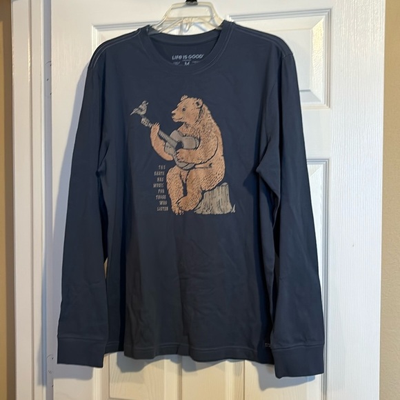 Life Is Good NWT men’s blue long sleeve bear graphic t-shirt size medium - Picture 1 of 8